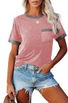 Tee-shirt rose bordure grise