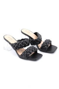 Black sandals with transparent heels