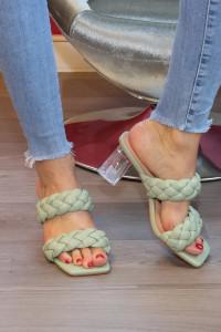 Green sandals with transparent heels