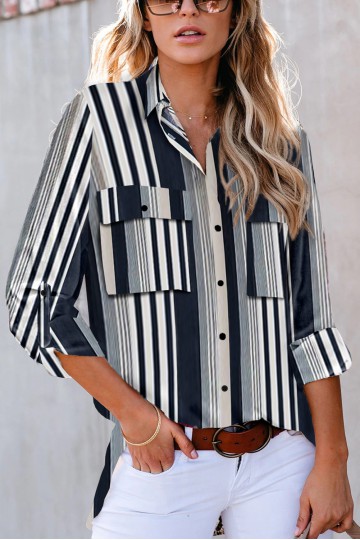 Grey and white striped shirt