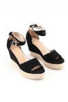 Black wedge heeled sandals