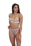 Bra and tanga lingerie set in embroidered effect voile, white
