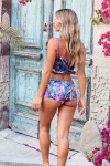 Pyjashort effet velours fond bleu motif tropical - boutique en ligne de lingerie sexy