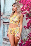 Pyjashort effet velours fond jaune fleuri - boutique en ligne de lingerie sexy 