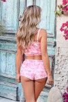Pyjashort effet velours fond rose fleuri - boutique en ligne de lingerie sexy