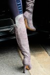 Gray heeled thigh boots