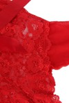 Plus size lace and red veil bodysuit