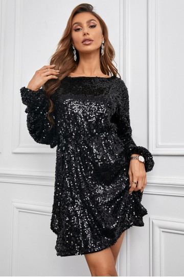Black sequined evening dress