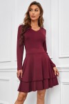 Long-sleeved burgundy dress