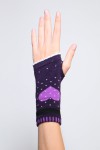 Pair of short mittens, colorful heart pattern and small stars.