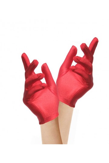 Par de guantes de raso rojos