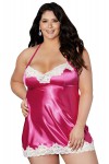 Large size pink and black satin nightie