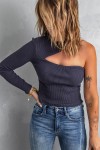 One-shoulder fitted ribbed top