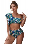 Blue two-piece swimsuit with Toucan pattern