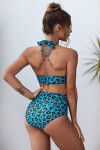Blue leopard two-piece swimsuit