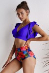 Blue high waisted swimsuit with flowers