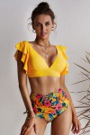 Yellow high waisted swimsuit with flowers