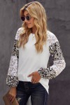 White sweatshirt with leopard print sleeves