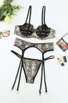 3-piece set in black lace and snake print