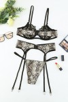 3-piece set in black lace and snake print