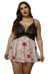 Plus Size Floral and Black Lace Babydoll