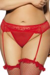 Plus size red lace garter belt and thong