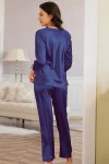 Dark blue satin pajamas with embroidery