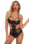 Black mesh and lace bodysuit