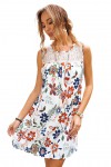 White floral dress with lace neckline