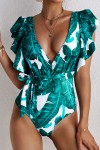 Tropical green and turquoise one-piece swimsuit