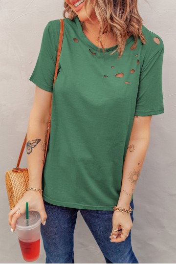 Green t-shirt with a hole