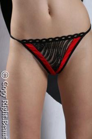 Two-tone thong with embroidered patterns