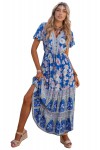 Long blue dress with bohemian style flowers