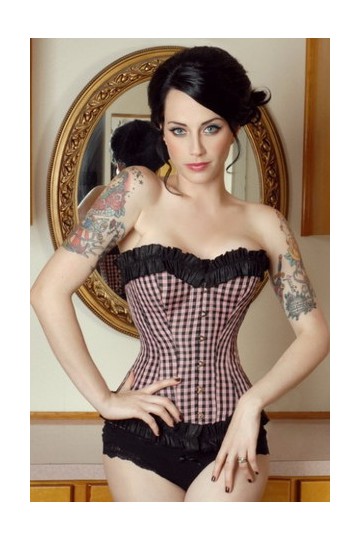 Check pattern corset and thong set