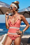 Red Mesh Patchwork One-Piece Swimsuit